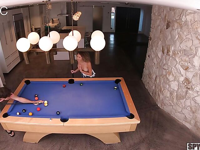 Spycam pool table fuck with petite curly hair girl Allie Addison