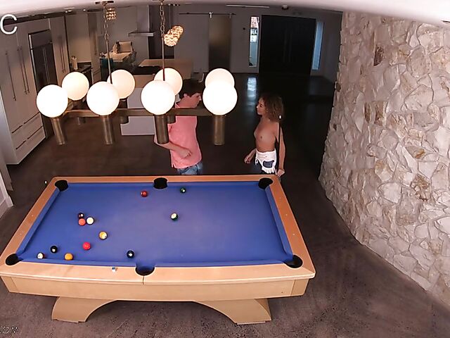 Spycam pool table fuck with petite curly hair girl Allie Addison
