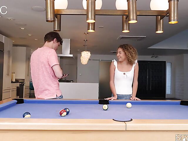 Spycam pool table fuck with petite curly hair girl Allie Addison