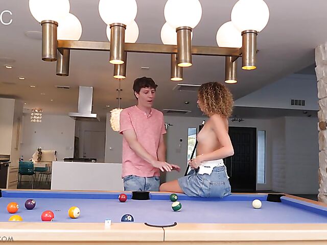 Spycam pool table fuck with petite curly hair girl Allie Addison
