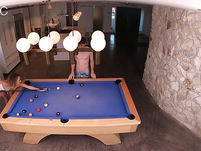 Spycam pool table fuck with petite curly hair girl Allie Addison