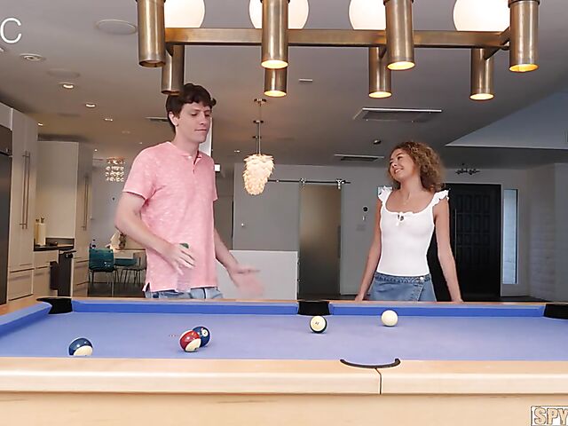 Spycam pool table fuck with petite curly hair girl Allie Addison
