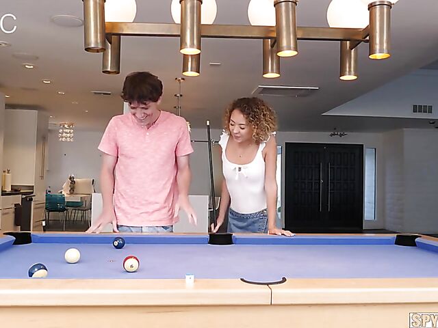 Spycam pool table fuck with petite curly hair girl Allie Addison