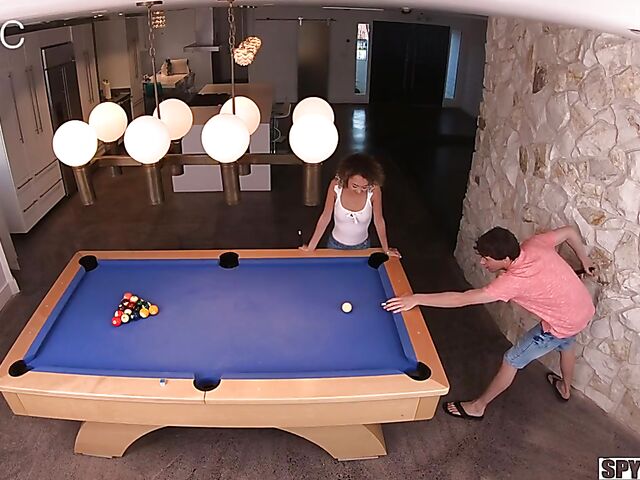 Spycam pool table fuck with petite curly hair girl Allie Addison