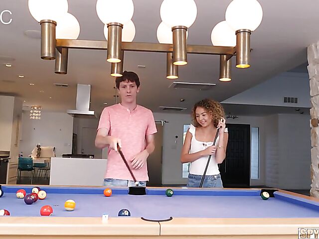 Spycam pool table fuck with petite curly hair girl Allie Addison
