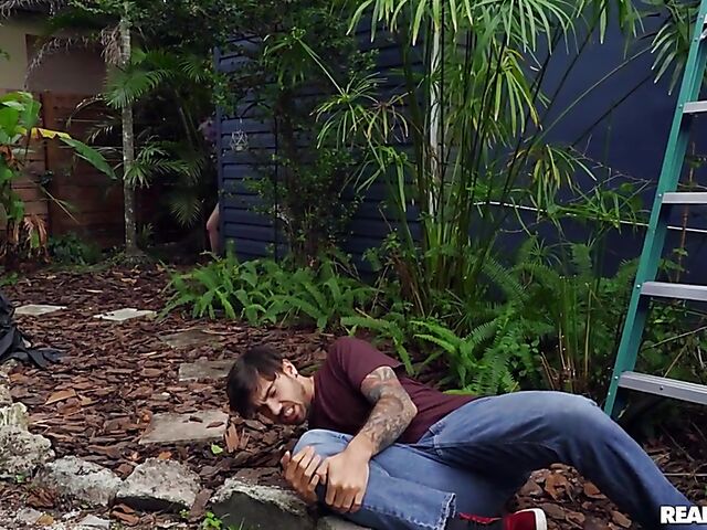 Pillow humping tattooed teen Val Steele fucks the peeping tom