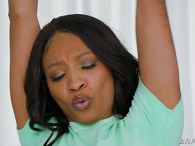 Misty Stone & September Reign - White peeping boy and two ebony FFM 3some in the locker room