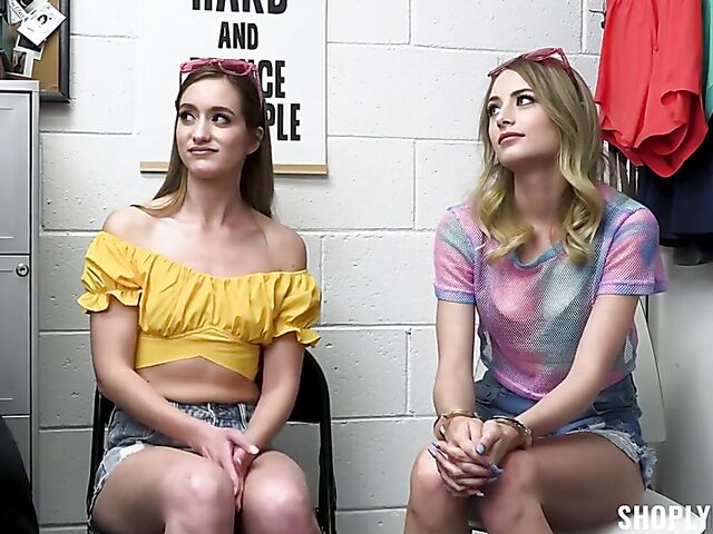 Interracial threesome with two cute shoplifters Kyler Quinn and Nadia Noja