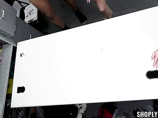 Interracial threesome with two cute shoplifters Kyler Quinn and Nadia Noja