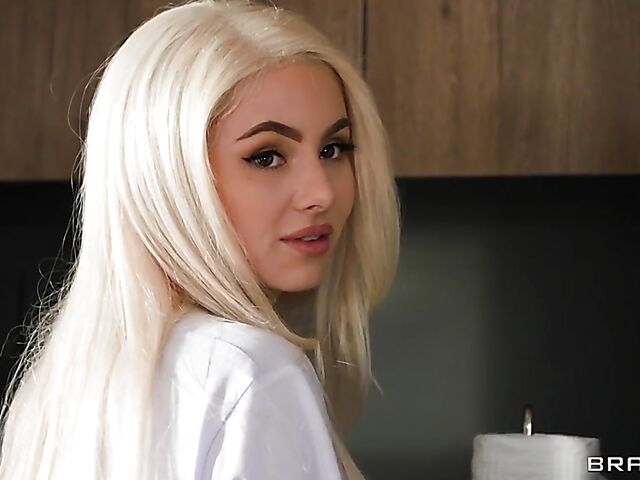 Whipped cream for breakfast and kitchen sex with petite blonde Aria Banks