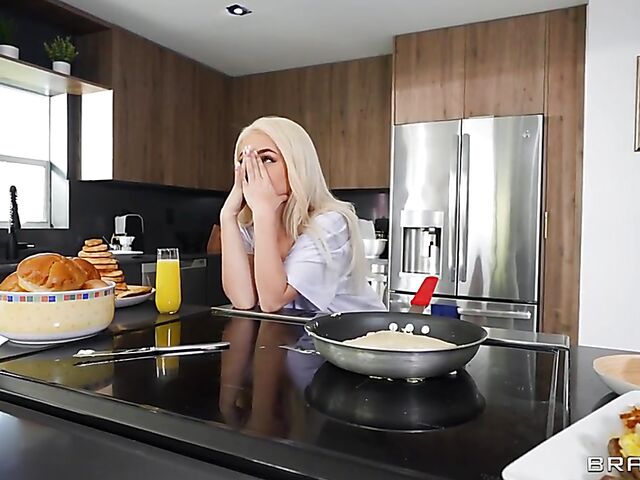 Whipped cream for breakfast and kitchen sex with petite blonde Aria Banks