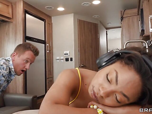 Secret fuck in the RV with all-natural hitchhiker Aria Kai
