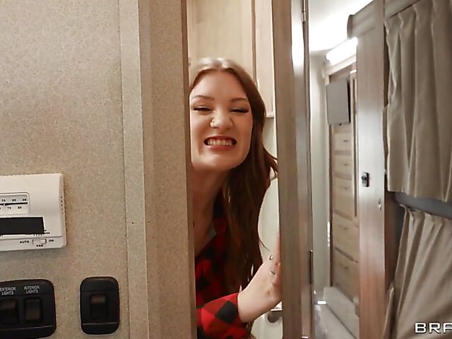 Secret fuck in the RV with all-natural hitchhiker Aria Kai