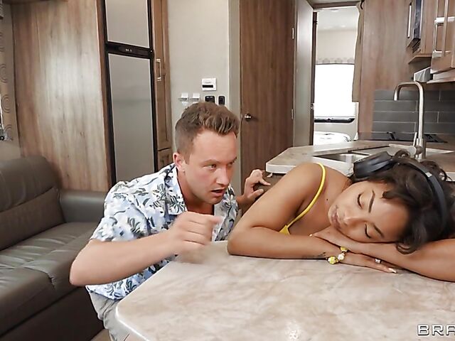 Secret fuck in the RV with all-natural hitchhiker Aria Kai