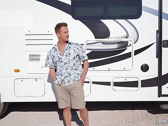 Secret fuck in the RV with all-natural hitchhiker Aria Kai