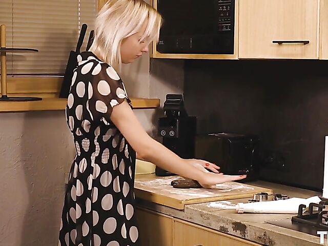 Bernie - Cooking blonde teen masturbating with a rolling pin in the kitchen