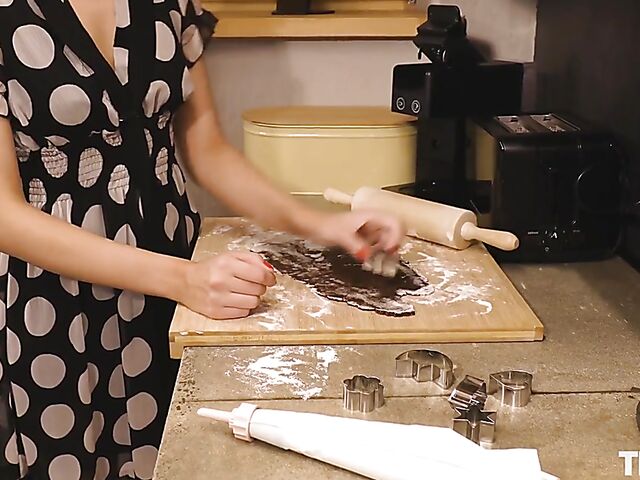 Bernie - Cooking blonde teen masturbating with a rolling pin in the kitchen