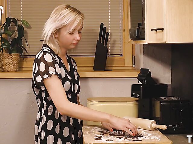 Bernie - Cooking blonde teen masturbating with a rolling pin in the kitchen