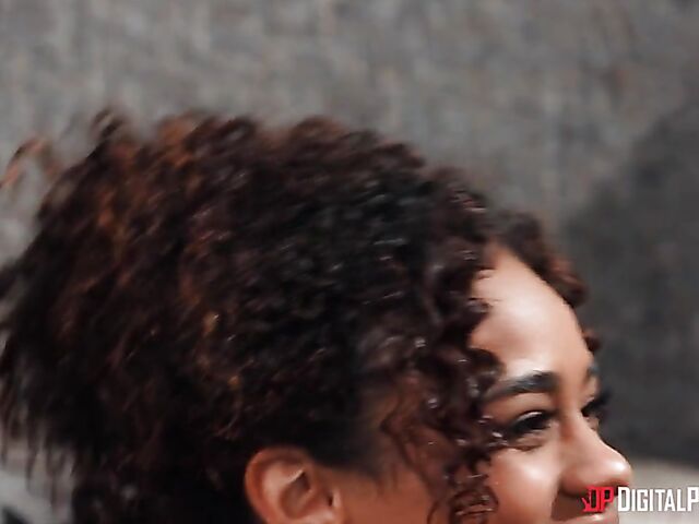 Ebony lesbians Scarlit Scandal and Alina Ali share a cucumber