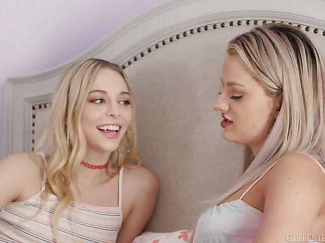 Small tits lesbian young chick Lily Larimar loves doing it with Harmony River