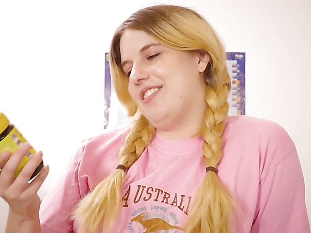 Katie Gee - Aussie blonde with pigtails masturbation solo