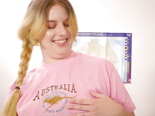 Katie Gee - Aussie blonde with pigtails masturbation solo