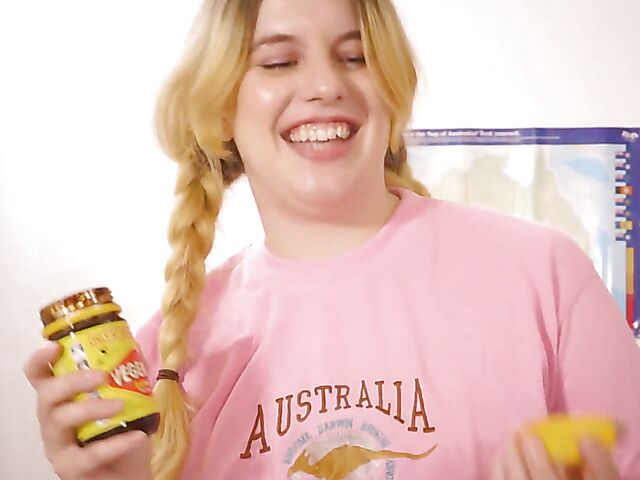 Katie Gee - Aussie blonde with pigtails masturbation solo