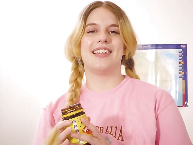 Katie Gee - Aussie blonde with pigtails masturbation solo