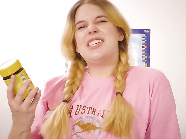 Katie Gee - Aussie blonde with pigtails masturbation solo