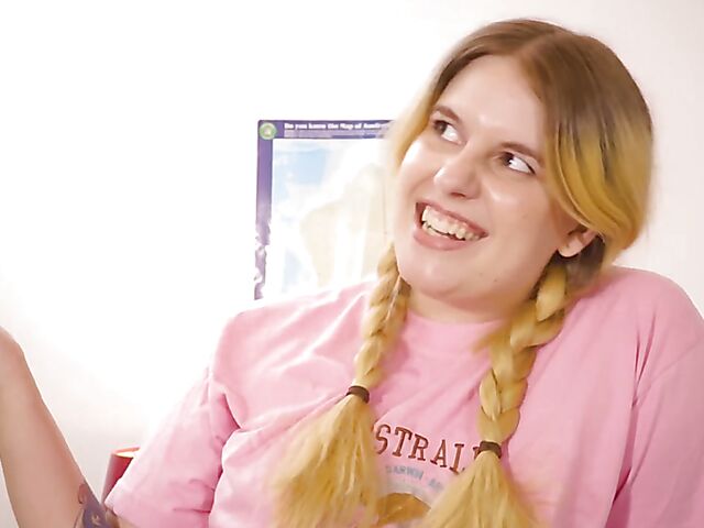 Katie Gee - Aussie blonde with pigtails masturbation solo