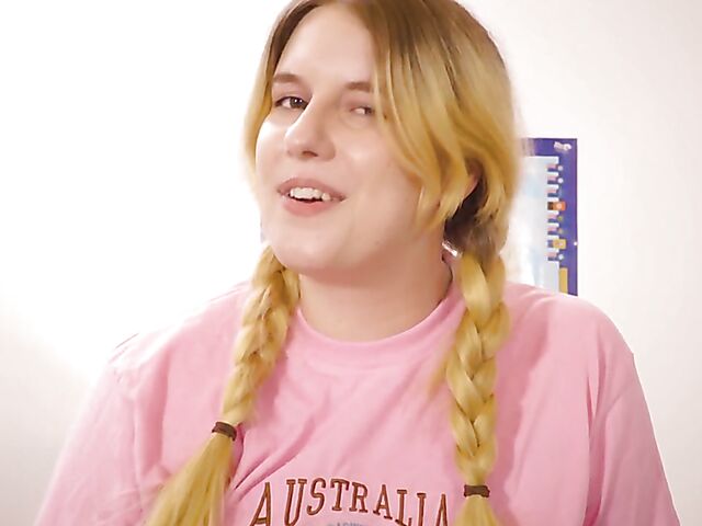 Katie Gee - Aussie blonde with pigtails masturbation solo