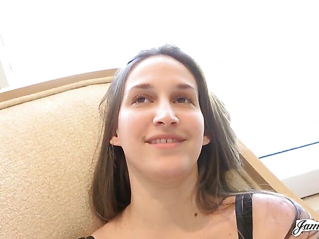 James Deen pounds Mystica Jade's shaved pussy for the camera