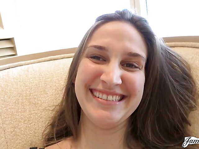 James Deen pounds Mystica Jade's shaved pussy for the camera