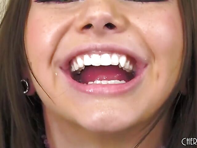 Mia Kay - Pink and white striped stockings and sex toys