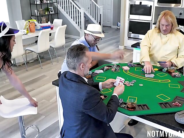 Nicole Sage and three old men gangbang on the poker table