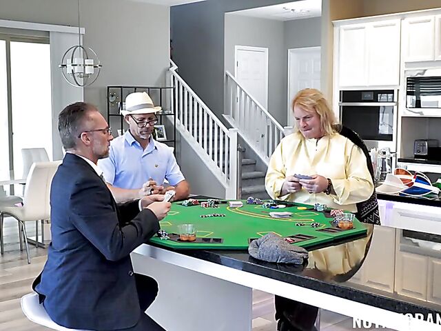 Nicole Sage and three old men gangbang on the poker table