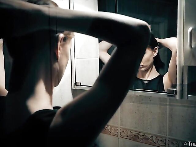 Erotic bathroom masturbation with lovely Lina