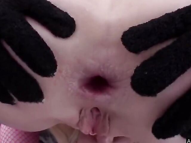 Zoe Sparx & Erin Everheart - One guy two girls anal in fishnets