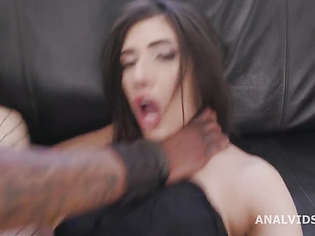 Emily Pink's anal interracial session in fishnets