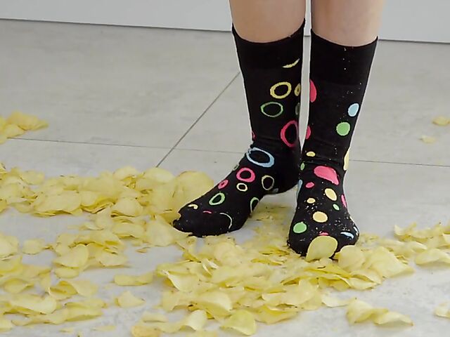 Eyla Moore - Dirty slim babe solo on the kitchen floor with potato chips all around