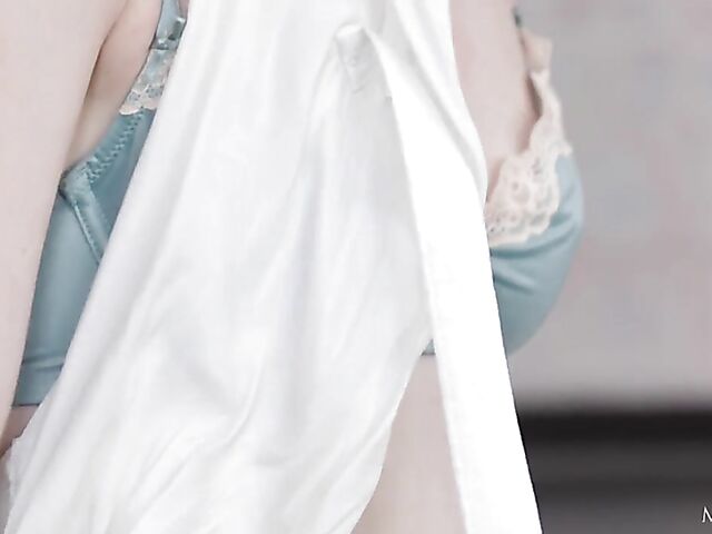 Lottie Magne - Pale skinny solo girl drinking tea and fingering herself in the kitchen