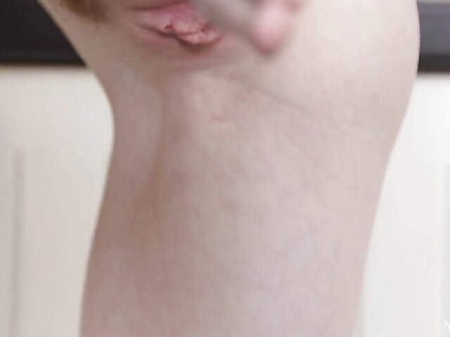 Lottie Magne - Pale skinny solo girl drinking tea and fingering herself in the kitchen