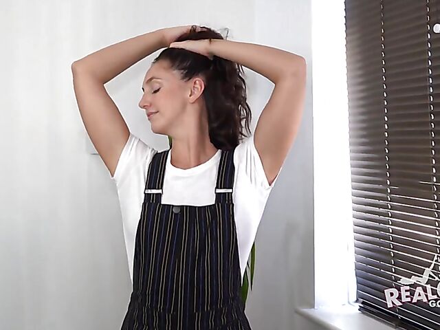 Tight brunette amateur stripping naked