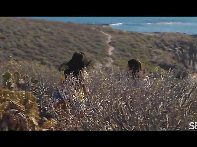 Lesbian beach babes Julia De Lucia and Baby Nicols have fun by the sea