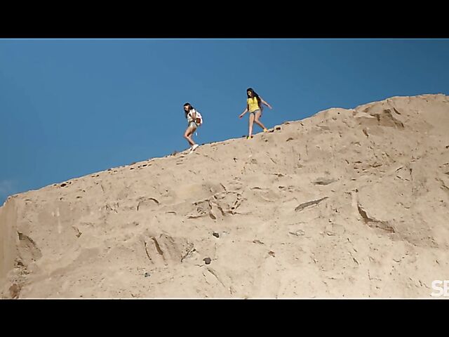 Lesbian beach babes Julia De Lucia and Baby Nicols have fun by the sea