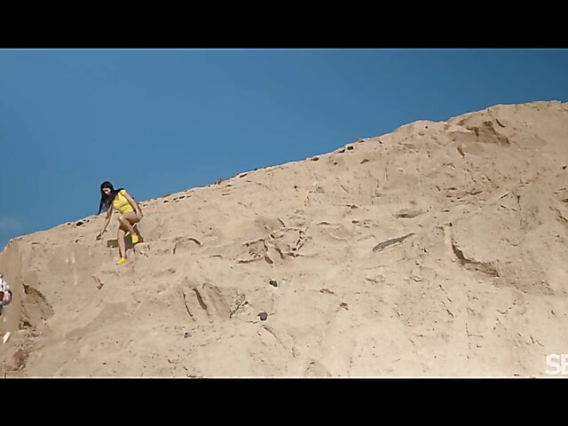 Lesbian beach babes Julia De Lucia and Baby Nicols have fun by the sea