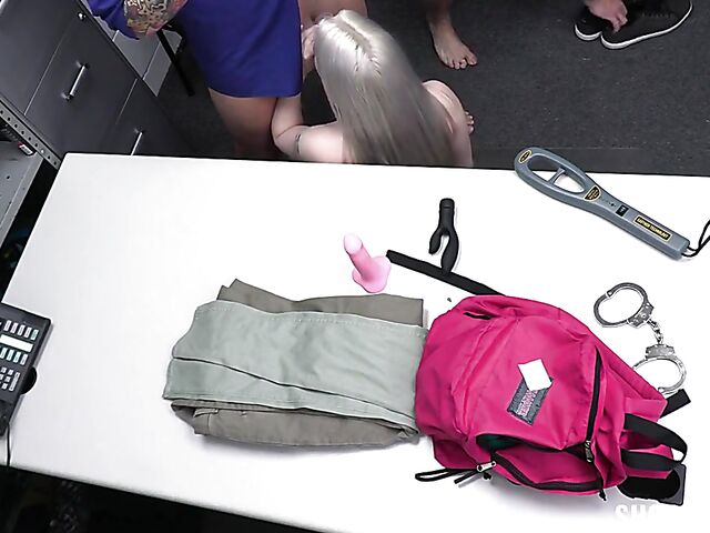 Haley Spades - Petite blonde threesome with two loss prevention officers