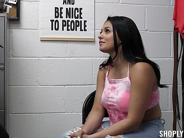 Officer Penny Barber tricks big tits latina shoplifter Serena Santos into FFM threesome