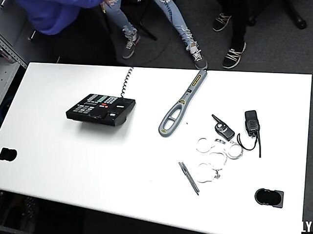 Officer Penny Barber tricks big tits latina shoplifter Serena Santos into FFM threesome