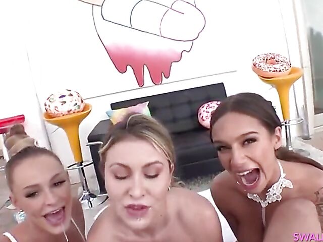 3 girls POV deep throat, ass licking and squirt with Emma Hix, Paige Owens and April Olsen